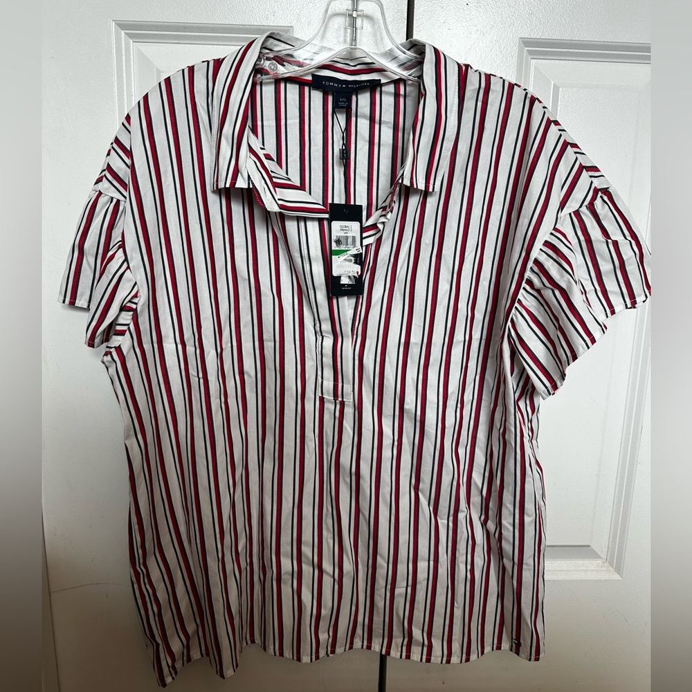 Tommy Hilfiger Red and White Casual Button Down Shirt